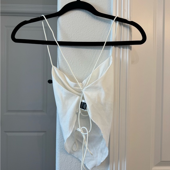 White Ribbed Open Back Cami Top - Picture 2 of 2